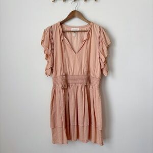 A La Plage Peach Metallic Smocked Dress XS Summer Boho